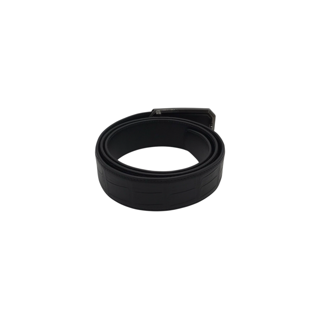 STEFANO RICCI RET$780 CROC LUXE BELT BLACK 105 CM