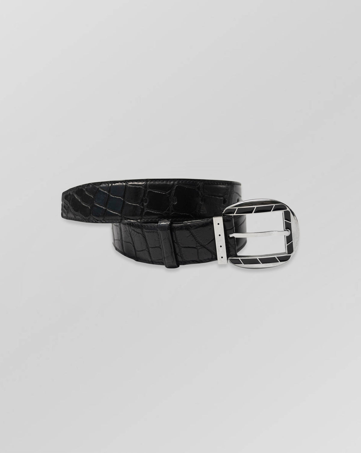 Stefano Ricci Crocodile Leather Belt Silver Buckle
