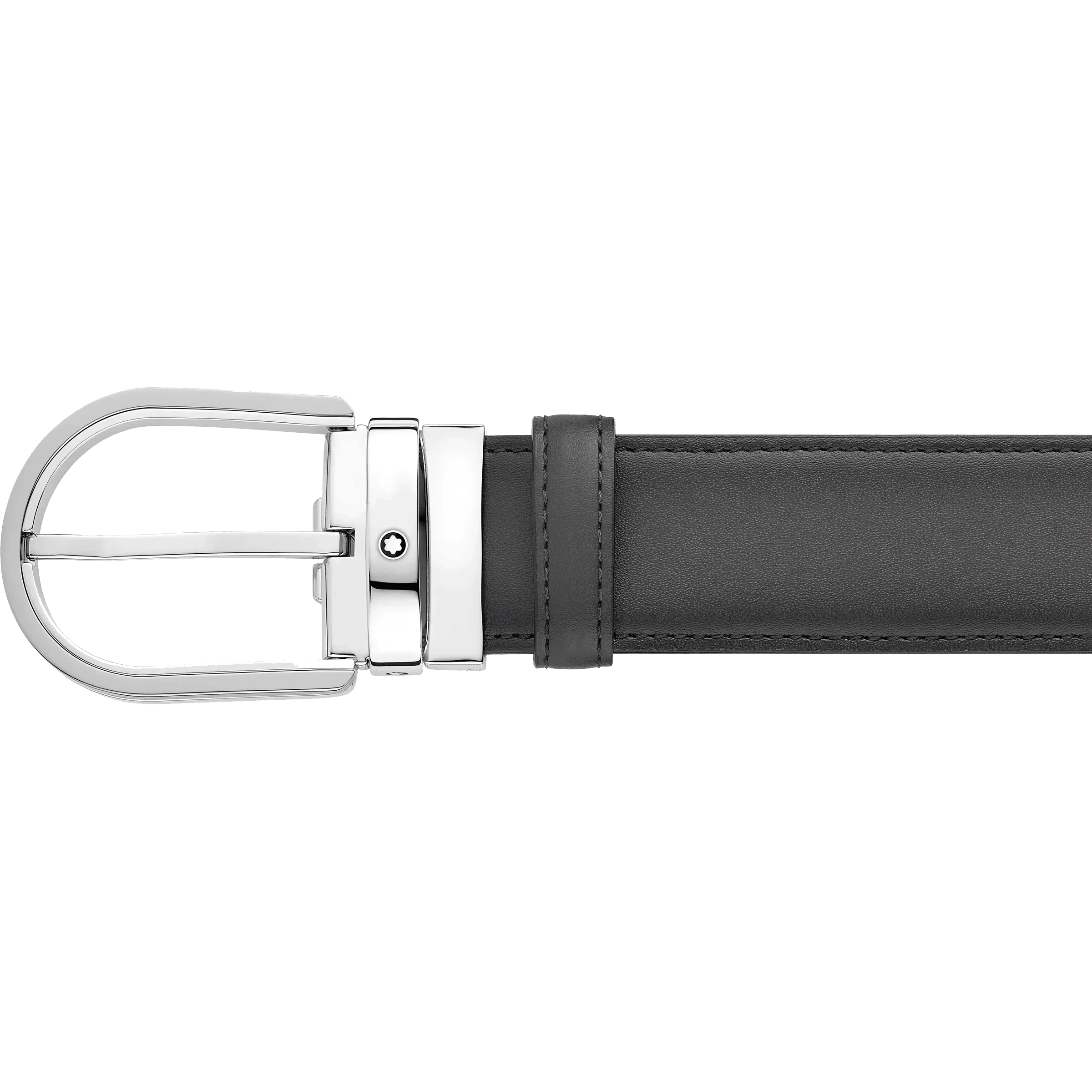 Montblanc 35mm gray leather belt with horseshoe buckle 129437