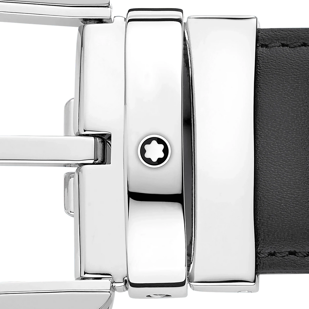 Montblanc 35mm gray leather belt with horseshoe buckle 129437